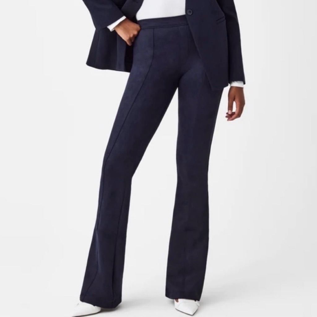 Navy Flared Faux Suede Stretch Pants - Size Medium Fits Like A Small